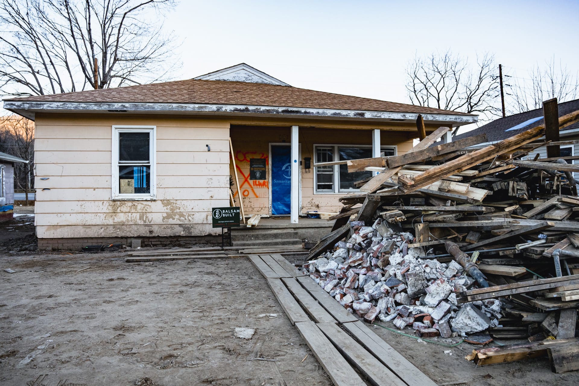 Shown: Miah's house. Builders plan to tear the home downs to the studs before a full restoration. | Fiasco Media<br>